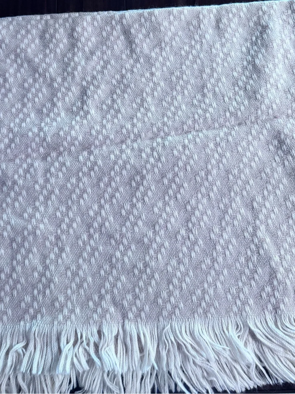 Vintage Pendleton Cream Textured 100% Virgin Wool Blanket with Fringe